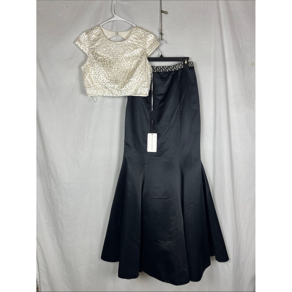 NWT Nox Anabel Black and White Beaded Two Piece Prom Formal Dress